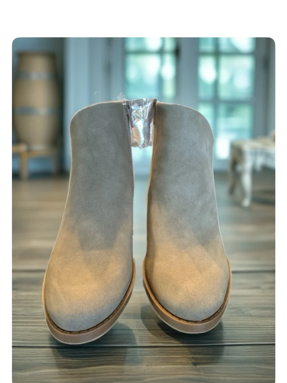 Qupid Taupe Suede-Look Ankle Booties with Stacked Heel - Picture 2 of 5